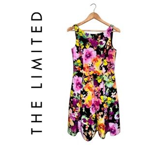 THE LIMITED Floral Fit & Flare Pleated Cocktail Dress Sleeveless Multi Color 6